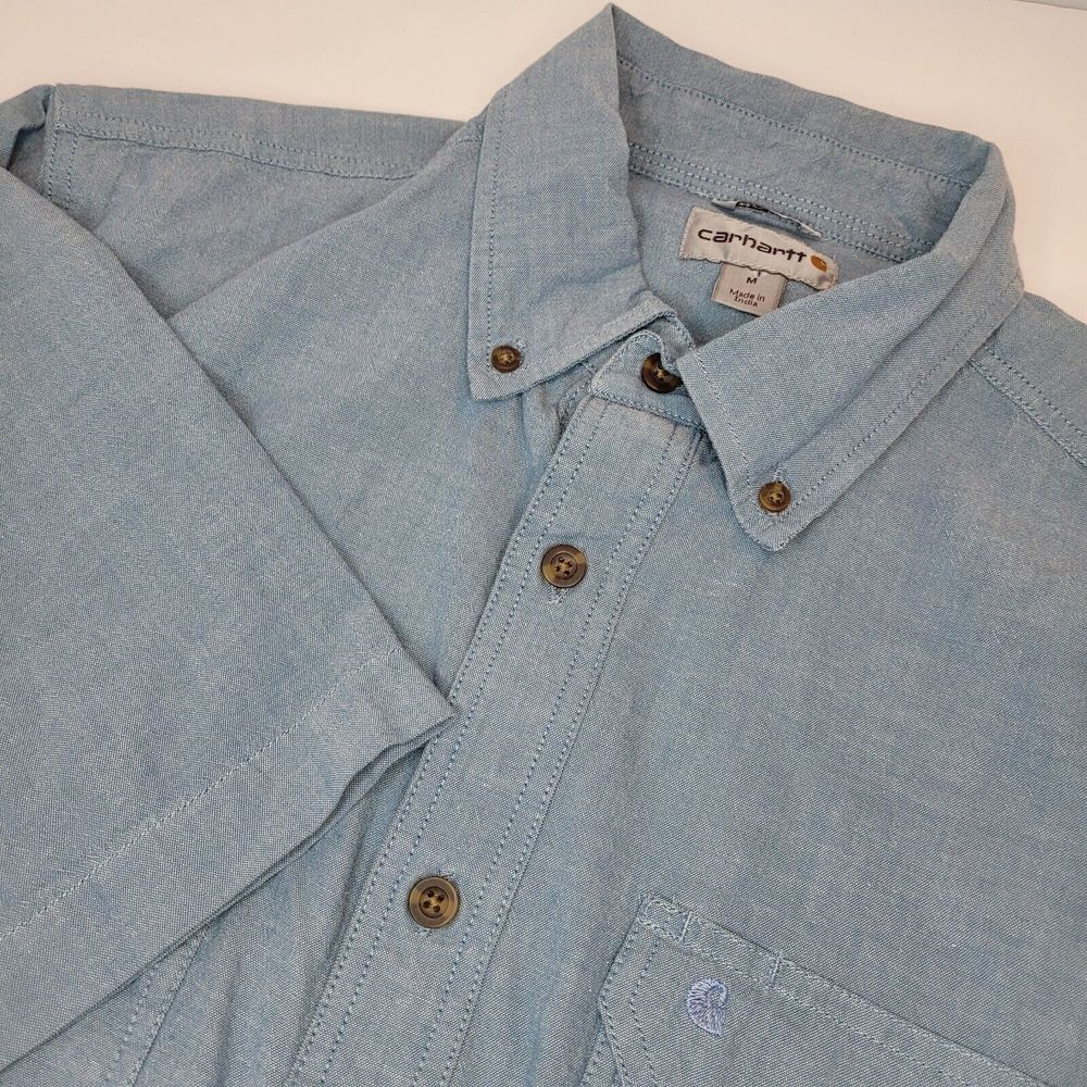 Carhartt S200 CBL Short Sleeve Button Down Shirt Mens M Blue Relaxed Fit Cotton